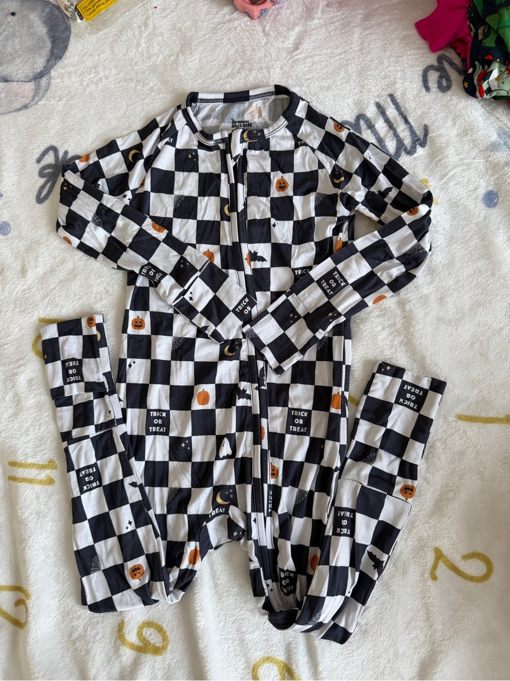 NWOT Dream big little co. Bamboo Halloween checkers convertible footies- 18-24M